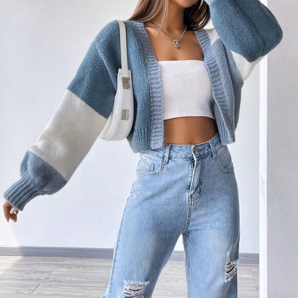 Sweaters - Multicolor Casual Women's Colorblock Drop Shoulder Duster Cardigan